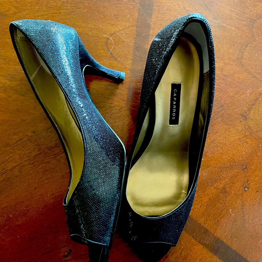 High Heel open toe black shoes